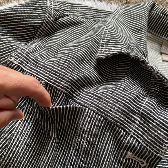 Chicos Striped Jean Jacket Button Front Black White Womens Size XL - Picture 8 of 16